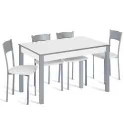 PACK Phyna 110 Extendable Rectangular Kitchen Table + 4 Chairs Baunilha - Mesas de Cozinha
