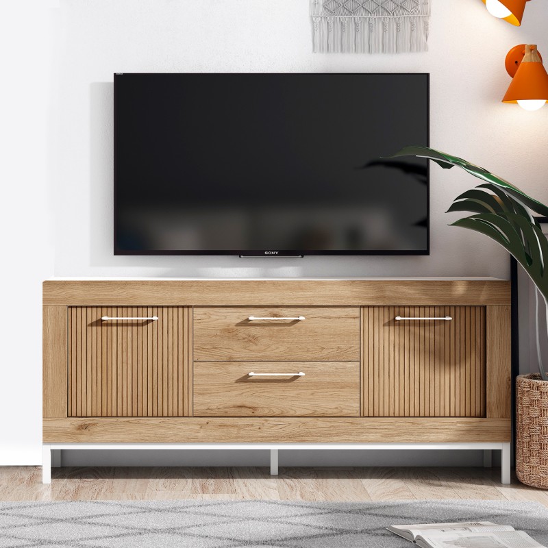 Gnesis 120B TV stand white+natural+rayado - TV Base