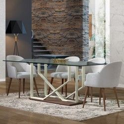 Mesa de Jantar Pé Central e Tampo de Vidro Sintra - Mesas de Sala