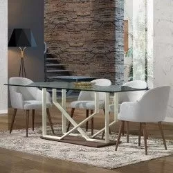 Dining Table with Center Table Leg and Glass Top Sintra - Mesas de Sala