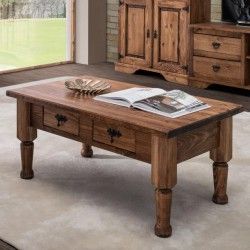 Mesa de Centro Rústico Acabamento Cera 045075 - Mesas de Centro